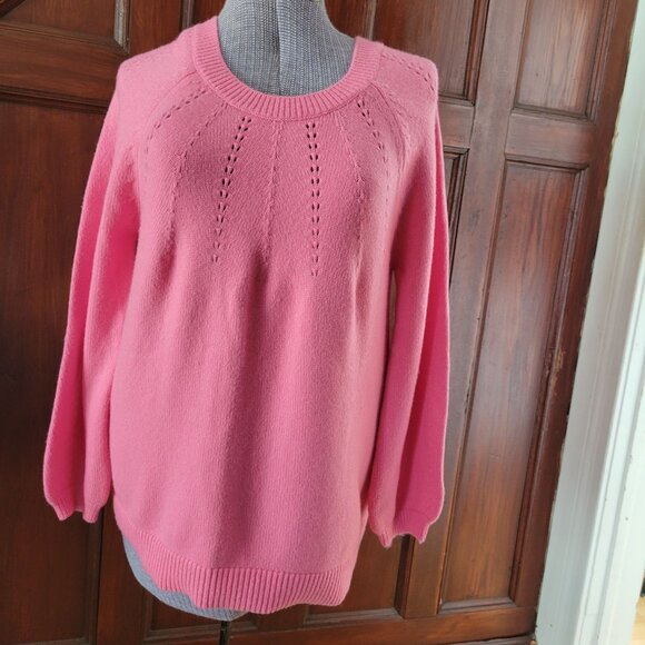 Loft Womens Pink Wool & Nylon Knit Sweater With Eyelet Detail Size L - Picture 1 of 4